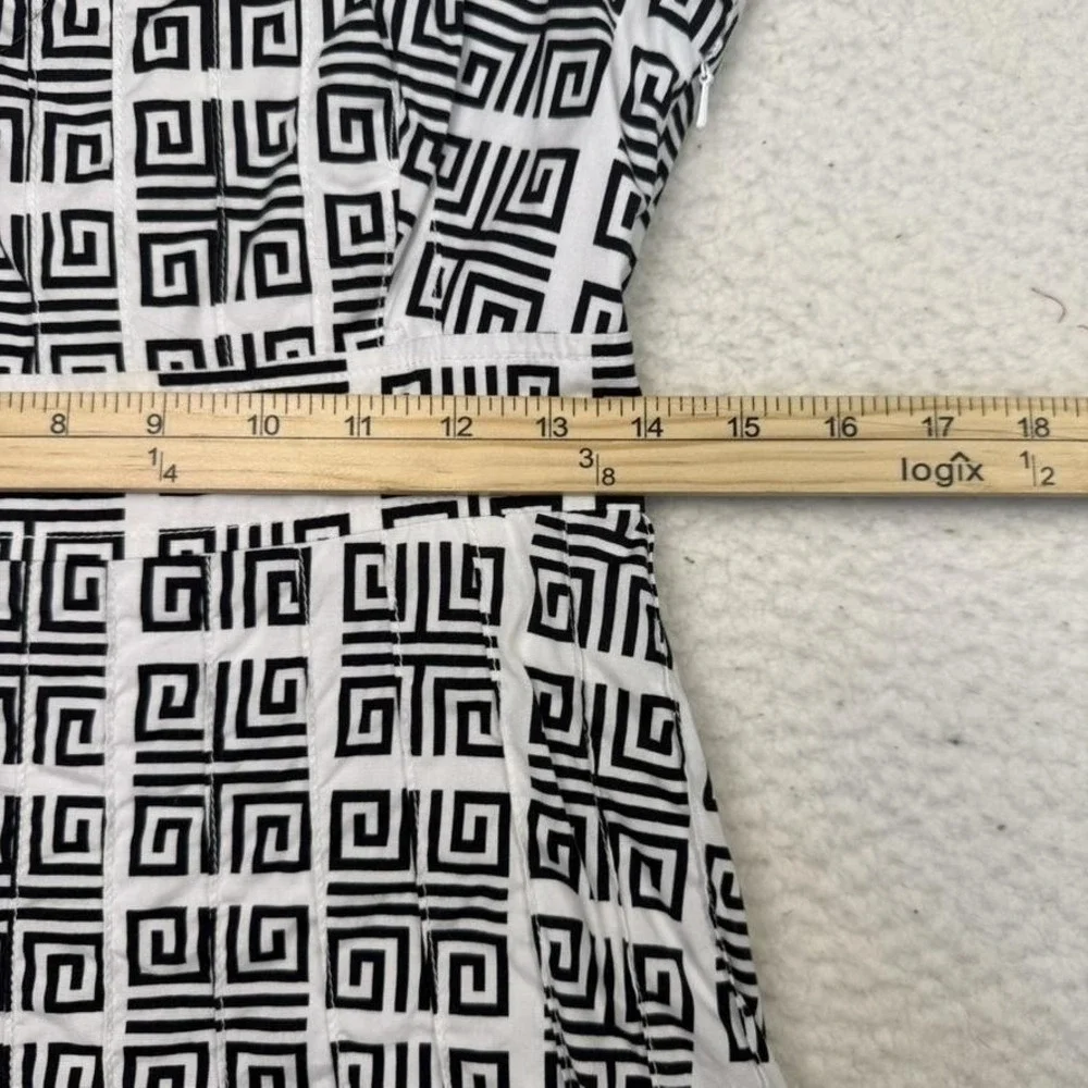 Tory‎ Burch Dress Womens Size 6 Navy White Geometric Sleeveless Zipper Pockets